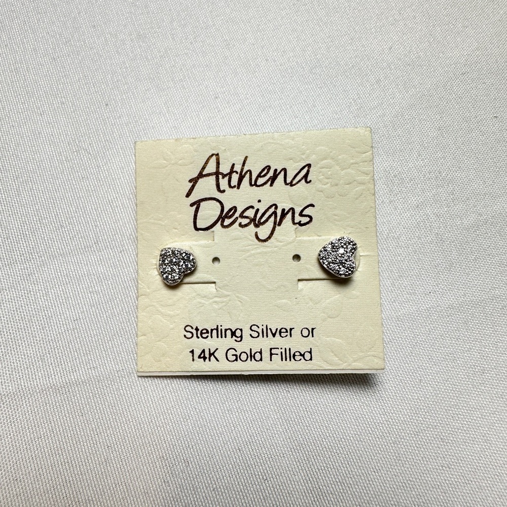 NWT - Athena Silver Heart Earrings with Pave stones